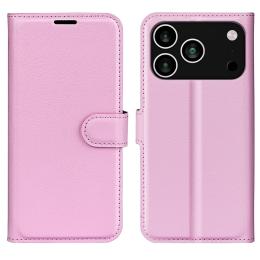  iPhone 17 Pro Max Fodral Litchi Läder Ljus Rosa - Teknikhallen.se