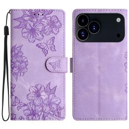 iPhone 17 Pro Max Fodral Med Blommigt Tryck Läder Lila - Teknikhallen.se