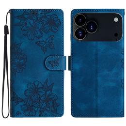  iPhone 17 Pro Max Fodral Med Blommigt Tryck Läder Blå - Teknikhallen.se