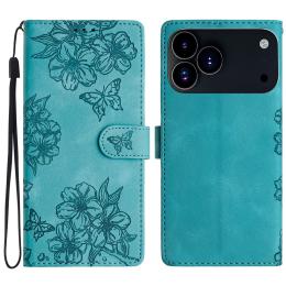  iPhone 17 Pro Max Fodral Med Blommigt Tryck Läder Grön - Teknikhallen.se