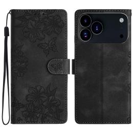  iPhone 17 Pro Max Fodral Med Blommigt Tryck Läder Svart - Teknikhallen.se