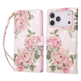  iPhone 17 Pro Max Fodral RFID Läder Rosa Blommor - Teknikhallen.se