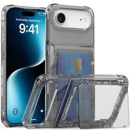  iPhone 17 Air Skal Kickstand Med Kortfack Tonad Svart - Teknikhallen.se
