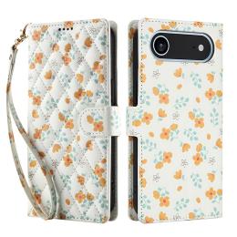  iPhone 17 Air Fodral Rhombus Läder Blommor Vit - Teknikhallen.se