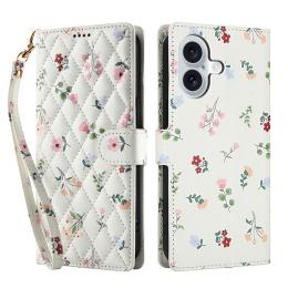 iPhone 17 Fodral Rhombus Läder Blommor Vit - Teknikhallen.se