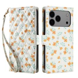  iPhone 17 Pro Fodral Rhombus Läder Blommor Vit - Teknikhallen.se