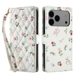  iPhone 17 Pro Fodral Rhombus Läder Blommor Vit - Teknikhallen.se