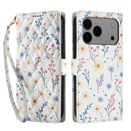  iPhone 17 Pro Fodral Rhombus Läder Blommor Vit - Teknikhallen.se