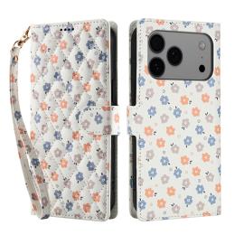  iPhone 17 Pro Fodral Rhombus Läder Blommor Vit - Teknikhallen.se