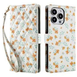  iPhone 16 Pro Max Fodral Rhombus Läder Blommor Vit - Teknikhallen.se