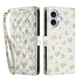  iPhone 16 Fodral Rhombus Läder Blommor Vit - Teknikhallen.se
