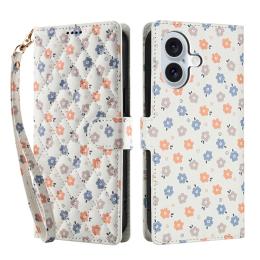  iPhone 16 Fodral Rhombus Läder Blommor Vit - Teknikhallen.se
