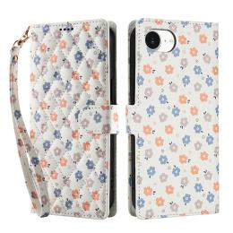  iPhone 16e Fodral Rhombus Läder Blommor Vit - Teknikhallen.se