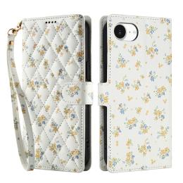  iPhone 16e Fodral Rhombus Läder Blommor Vit - Teknikhallen.se