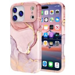  iPhone 17 Pro Skal Hybrid Med Marmor Tryck Rosa - Teknikhallen.se