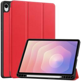  Samsung Galaxy Tab S11 Fodral Tri-Fold Läder Röd - Teknikhallen.se