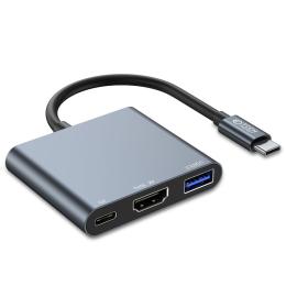 Tech-Protect Tech-Protet 3in1 USB-C Hub USB-A / HDMI / USB-C Grå - Teknikhallen.se