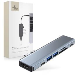 Tech-Protect Tech-Protect 7in1 USB-C Hub USB/HDMI/Minneskortläsare/USB-C Grå - Teknikhallen.se