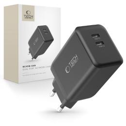 Tech-Protect Tech-Protect 45W PD 2x USB-C Väggladdare Svart - Teknikhallen.se