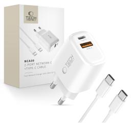 Tech-Protect Tech-Protect 30W Väggladdare PD Inkl. USB-C - USB-C Kabel Vit - Teknikhallen.se