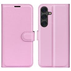  Samsung Galaxy S25 Fodral Litchi L&auml;der Ljus Rosa - Teknikhallen.se