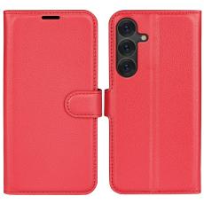  Samsung Galaxy S25 Fodral Litchi L&auml;der R&ouml;d - Teknikhallen.se