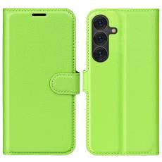  Samsung Galaxy S25 Fodral Litchi L&auml;der Gr&ouml;n - Teknikhallen.se