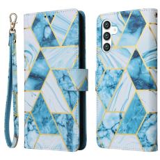  Samsung Galaxy S25 Fodral L&auml;der Marmor Bl&aring; - Teknikhallen.se