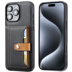  iPhone 16 Pro L&auml;der Skal Med Kortfack Svart - Teknikhallen.se