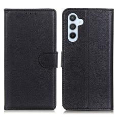  Samsung Galaxy A16 Fodral Litchi L&auml;der Svart - Teknikhallen.se