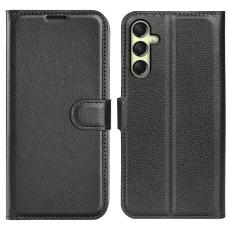  Samsung Galaxy A16 Fodral Litchi L&auml;der Svart - Teknikhallen.se