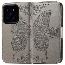  Xiaomi 14T Fodral Med Fj&auml;ril Tryck Gr&aring; - Teknikhallen.se