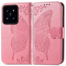  Xiaomi 14T Fodral Med Fj&auml;ril Tryck Rosa - Teknikhallen.se
