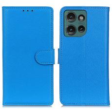  Motorola Edge 50 Fodral Litchi L&auml;der Bl&aring; - Teknikhallen.se