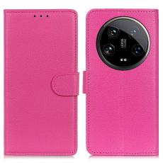  Xiaomi 14 Ultra Fodral Litchi L&auml;der Rosa - Teknikhallen.se
