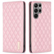 BINFEN BINFEN Galaxy S25 Ultra Fodral Flip Diamond L&auml;der Rosa - Teknikhallen.se