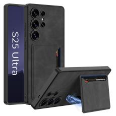 GKK GKK Galaxy S25 Ultra Skal Med Kortfack/Kickstand L&auml;der Svart - Teknikhallen.se