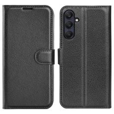  Samsung Galaxy A16 / A26 5G Fodral Litchi L&auml;der Textur Svart - Teknikhallen.se