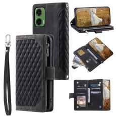  Motorola Moto G35 5G Pl&aring;nboksfodral Rhombus L&auml;der Svart - Teknikhallen.se