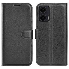  Motorola Moto G35 5G Fodral Litchi L&auml;der Svart - Teknikhallen.se