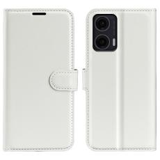  Motorola Moto G35 5G Fodral Litchi L&auml;der Vit - Teknikhallen.se