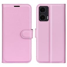  Motorola Moto G35 5G Fodral Litchi L&auml;der Ljus Rosa - Teknikhallen.se