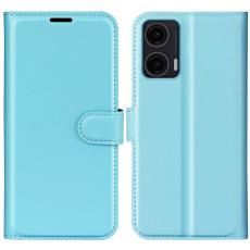  Motorola Moto G35 5G Fodral Litchi L&auml;der Bl&aring; - Teknikhallen.se