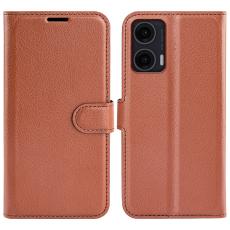  Motorola Moto G35 5G Fodral Litchi L&auml;der Brun - Teknikhallen.se