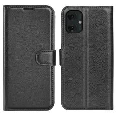  Motorola Moto G55 5G Fodral Litchi L&auml;der Svart - Teknikhallen.se