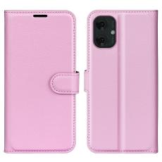  Motorola Moto G55 5G Fodral Litchi L&auml;der Ljus Rosa - Teknikhallen.se