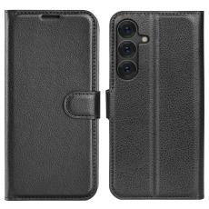  Samsung Galaxy S25 Plus Fodral Litchi L&auml;der Svart - Teknikhallen.se