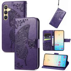  Samsung Galaxy S25 Plus Fodral Med Fj&auml;ril Tryck M&ouml;rk Lila - Teknikhallen.se