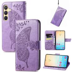  Samsung Galaxy S25 Plus Fodral Med Fj&auml;ril Tryck Lila - Teknikhallen.se
