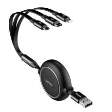 BASEUS Basues 1.2 m 3in1 USB-C / Lightning / MicroUSB Retractable Svart - Teknikhallen.se
